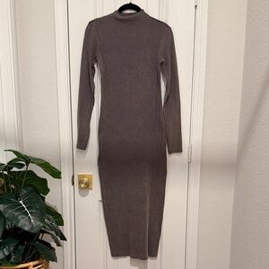 ZARA Ribbed Long Sleeve Midi Dress | Size S | Taupe | New With Tags